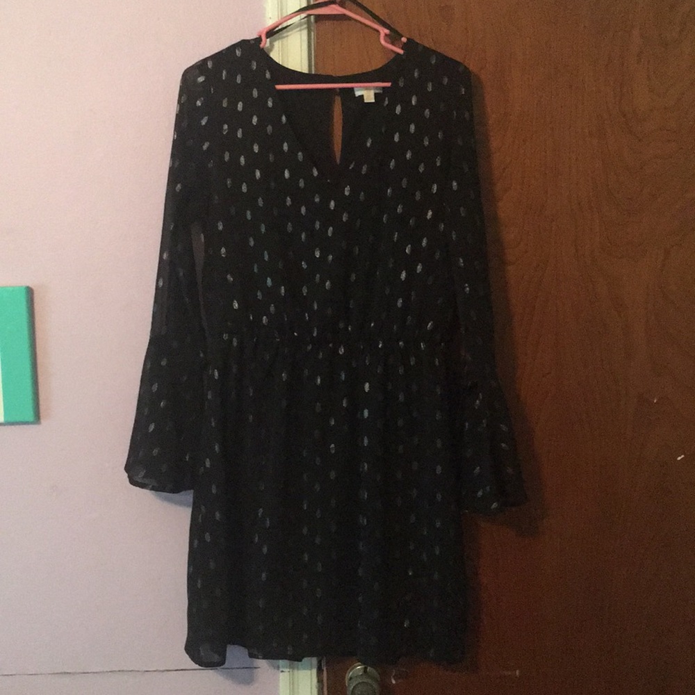Long sleeve black dress with silver detailing